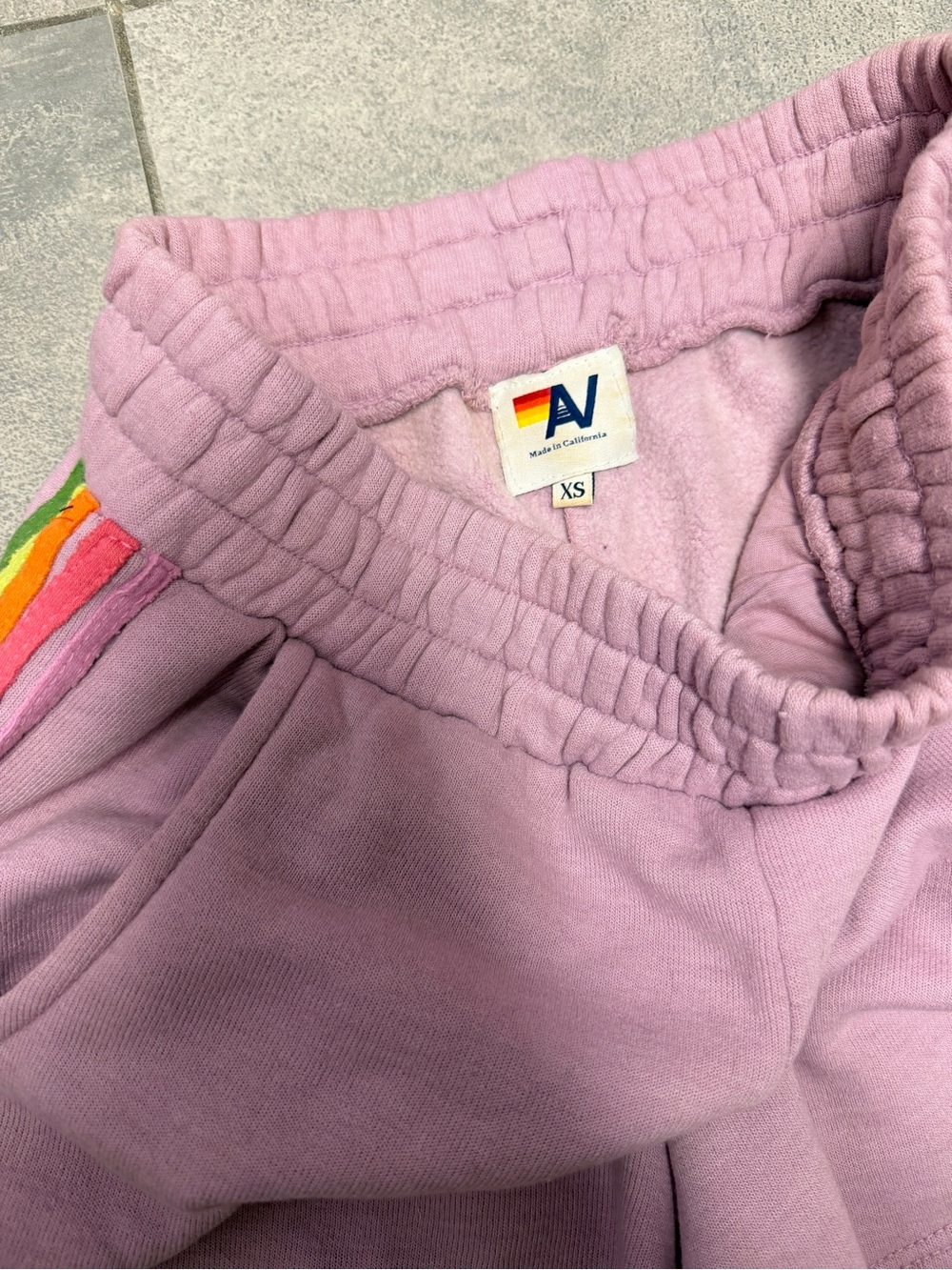 Aviator Nation Mauve Pink Green 5 Stripe Set Zip Up Hoodie Sweatpants Shorts XS - Picture 3 of 15